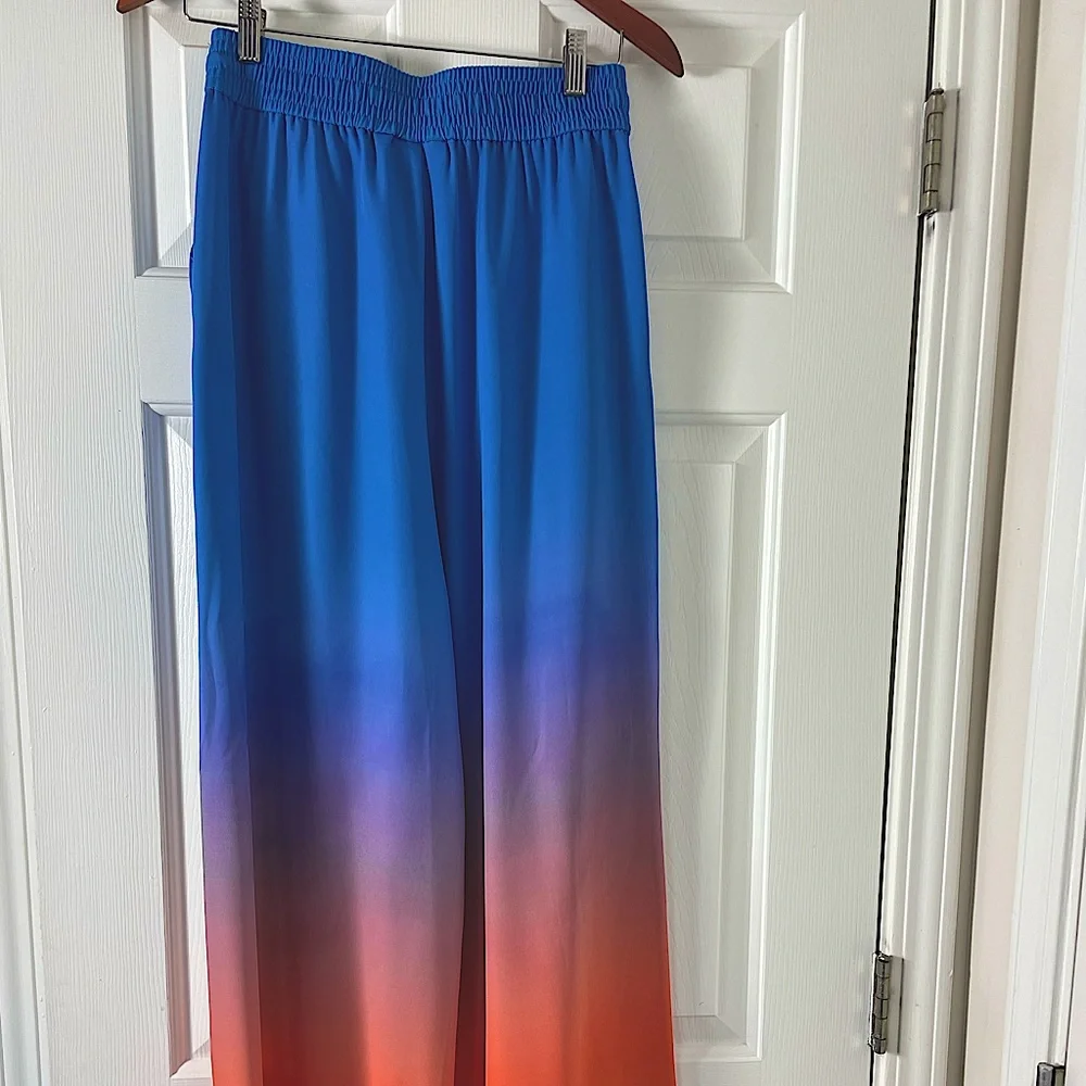 Asos Weekday Women's Blue & Orange design draw string wide legs Pants Size 36 - Picture 5 of 15